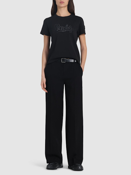 Moncler: CNY heavy cotton jersey t-shirt - Black - women_1 | Luisa Via Roma