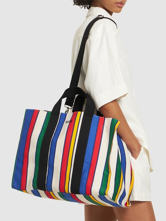 MSGM: Striped canvas shopping bag - women_2 | Luisa Via Roma