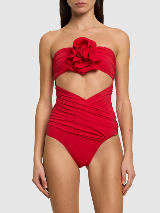 Magda Butrym: Jersey draped one piece swimsuit w/ rose - women_1 | Luisa Via Roma