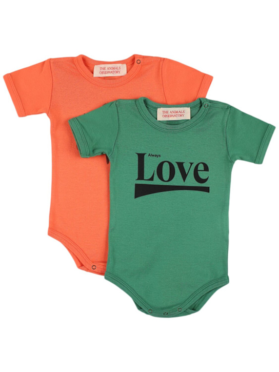 The Animals Observatory: Set of 2 cotton jersey bodysuits - Green/Red - kids-boys_0 | Luisa Via Roma