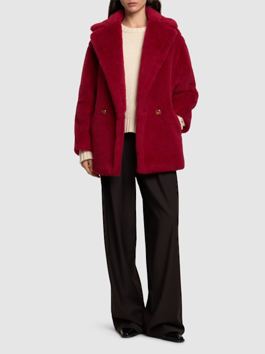 Max Mara: Cuba plush short coat - Red - women_1 | Luisa Via Roma