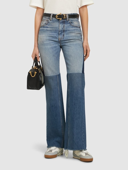 Chloé: Kick lace-up leather low top sneakers - Pastel Blue Mul - women_1 | Luisa Via Roma
