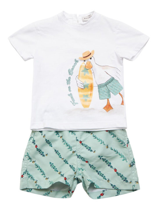 Monnalisa: Printed cotton jersey t-shirt & shorts - White/Green - kids-boys_0 | Luisa Via Roma