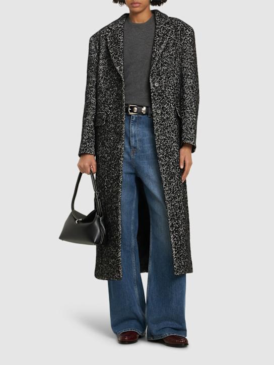 ANINE BING: Quinn wool blend herringbone tweed coat - Black/White - women_1 | Luisa Via Roma