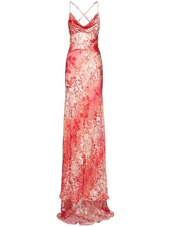 Roberto Cavalli: Cheetah Skin draped satin devoré dress - Red/Multi - women_0 | Luisa Via Roma