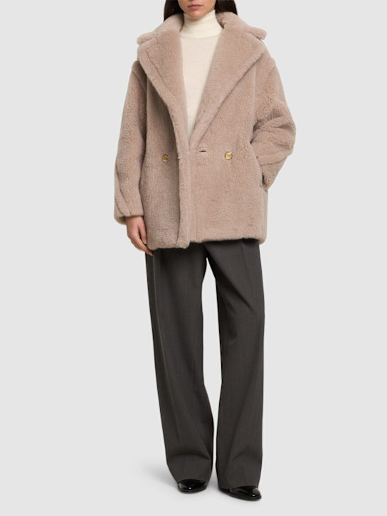 Max Mara: Cuba plush short coat - Beige - women_1 | Luisa Via Roma