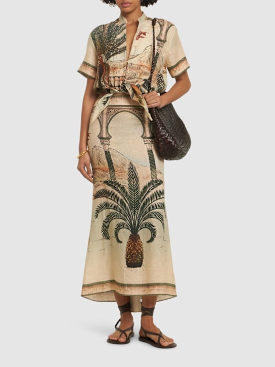 Johanna Ortiz: Muralla Del Sol linen midi skirt - women_1 | Luisa Via Roma