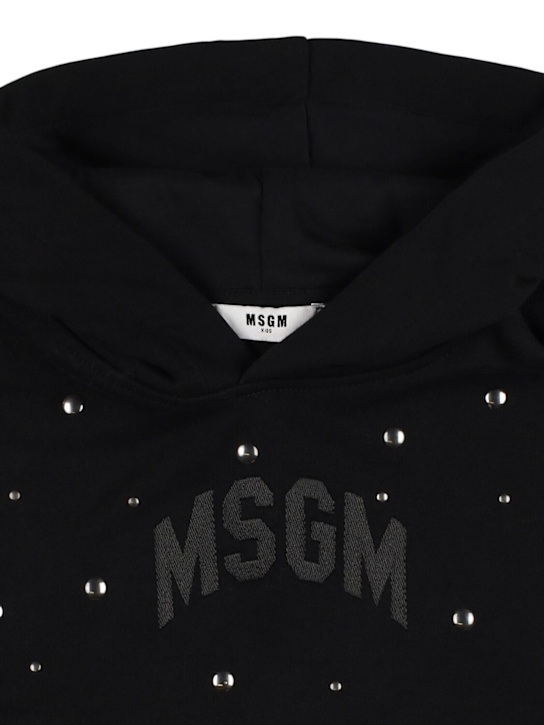 MSGM: Felpa in cotone con decorazioni e cappuccio - kids-girls_1 | Luisa Via Roma