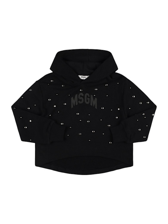 MSGM: Felpa in cotone con decorazioni e cappuccio - kids-girls_0 | Luisa Via Roma