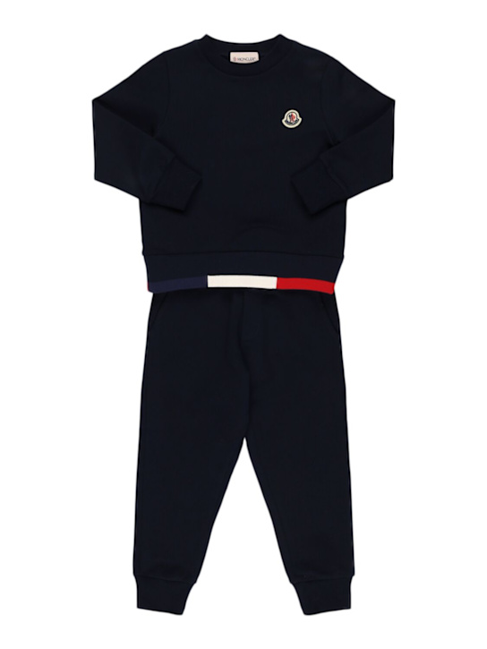Moncler: トリコロール コットンスウェットシャツ＆スウェットパンツ - kids-boys_0 | Luisa Via Roma