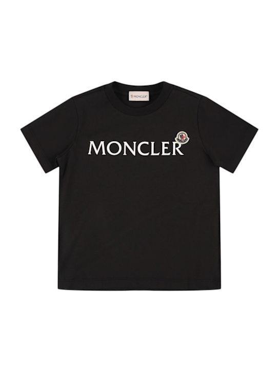 Moncler: Logo cotton t-shirt - Black - kids-boys_0 | Luisa Via Roma