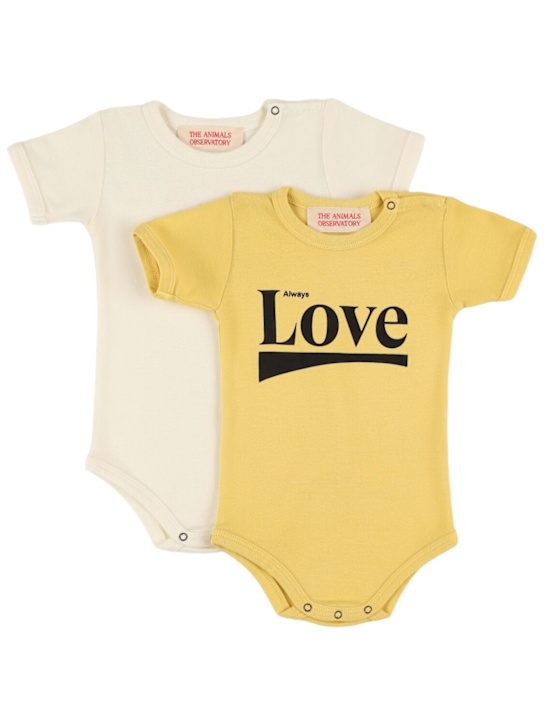The Animals Observatory: Set of 2 cotton jersey bodysuits - White/Yellow - kids-boys_0 | Luisa Via Roma