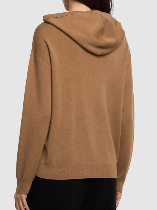 Max Mara: Sfinge logo wool hoodie - Camel - women_2 | Luisa Via Roma