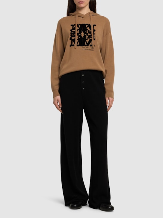 Max Mara: Felpa Sfinge in lana con logo e cappuccio - Cammello - women_1 | Luisa Via Roma