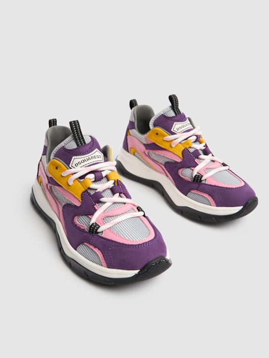 Dsquared2: Lace-up leather sneakers w/logo - Pink/Multi - kids-boys_1 | Luisa Via Roma