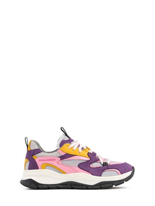 Dsquared2: Lace-up leather sneakers w/logo - Pink/Multi - kids-boys_0 | Luisa Via Roma