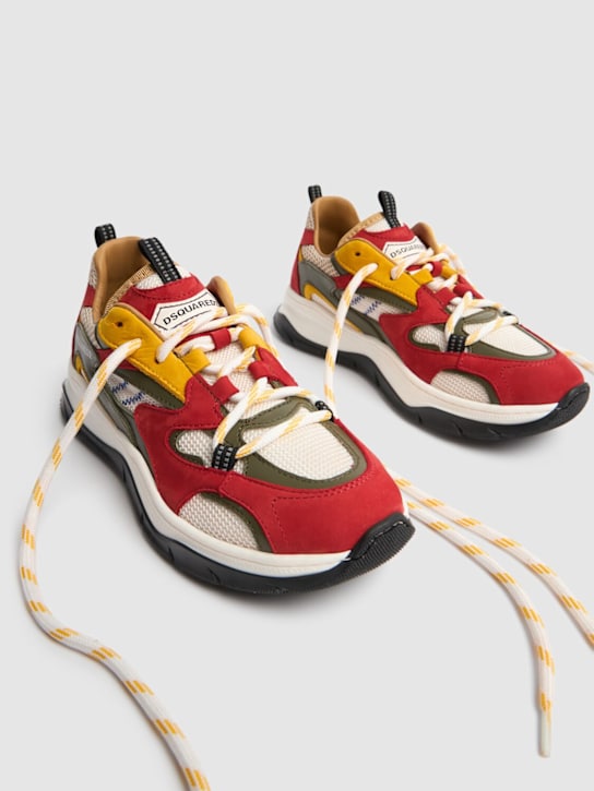 Dsquared2: Lace-up leather sneakers w/logo - Red/Multi - kids-boys_1 | Luisa Via Roma