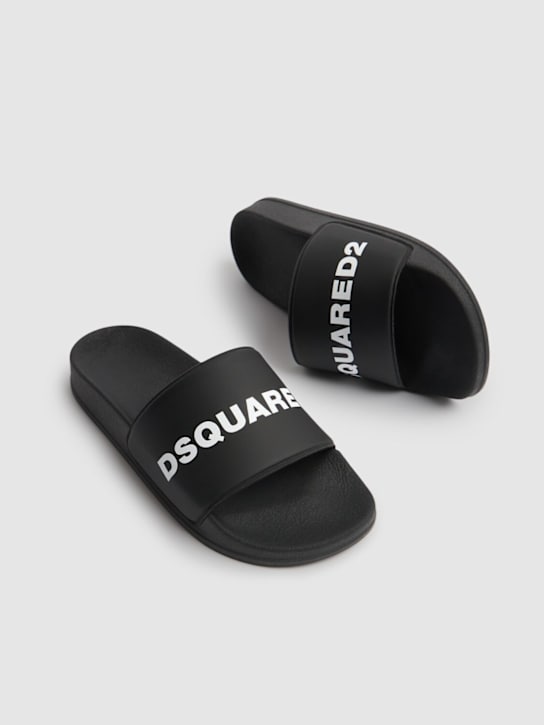 Dsquared2: Rubber slides w/logo - Black - kids-boys_1 | Luisa Via Roma