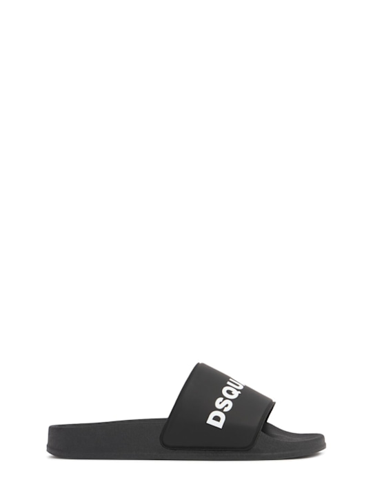 Dsquared2: Rubber slides w/logo - Black - kids-boys_0 | Luisa Via Roma