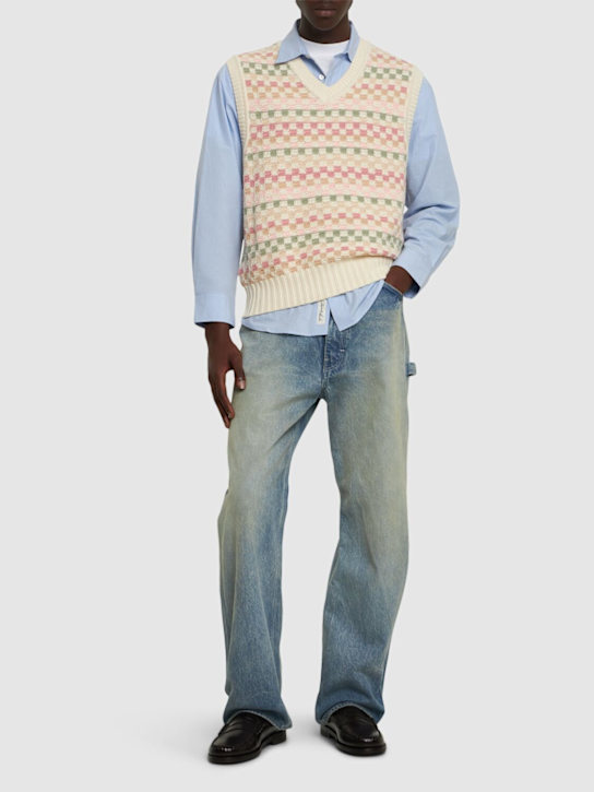 Dunst: Crafter unisex v-neck knit vest - Ivory - men_1 | Luisa Via Roma