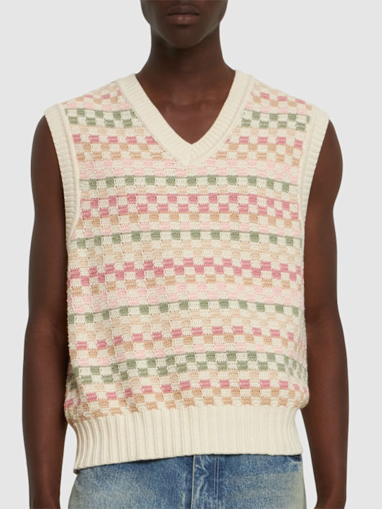 Dunst: Crafter unisex v-neck knit vest - Ivory - men_2 | Luisa Via Roma