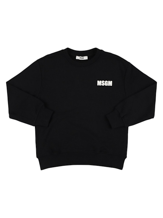 MSGM: Logo printed cotton sweatshirt - Black - kids-boys_0 | Luisa Via Roma