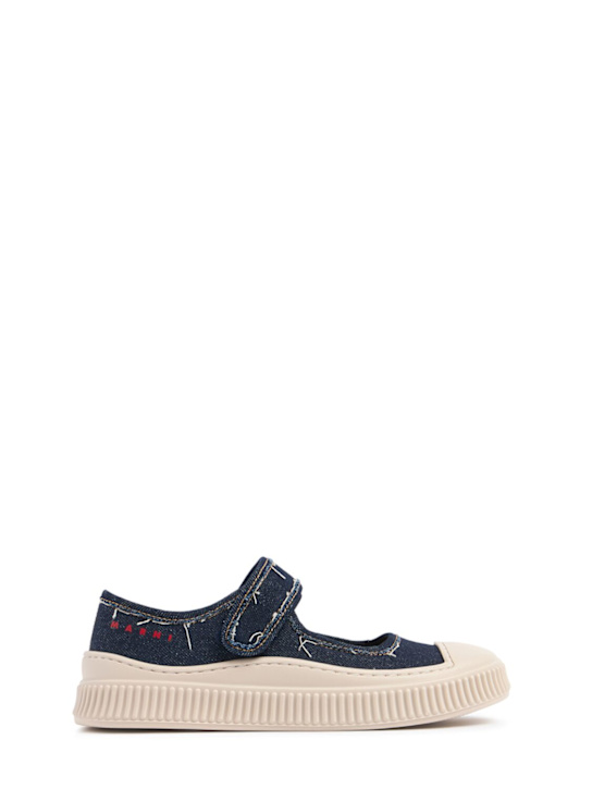 Marni Junior: Chaussures Mary Jane en denim de coton - Bleu - kids-girls_0 | Luisa Via Roma