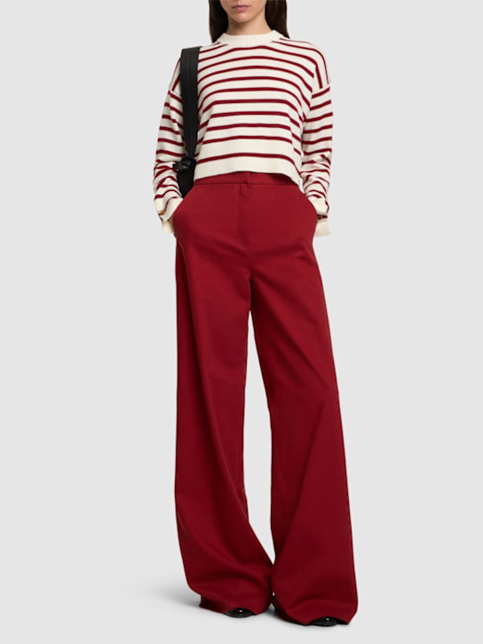 Max Mara: Ruggero cotton drill wide pants - Red - women_1 | Luisa Via Roma