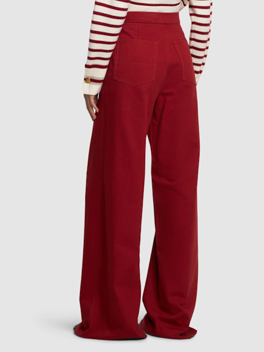 Max Mara: Ruggero cotton drill wide pants - Red - women_2 | Luisa Via Roma