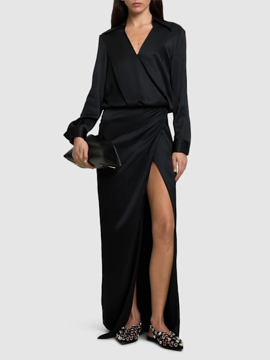 Draped satin midi shirt dress - Thumbnail 2