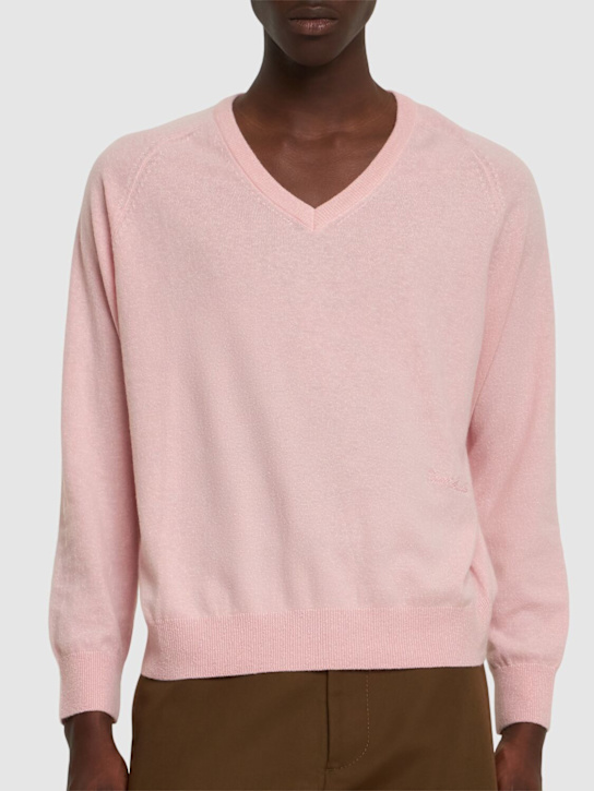 Dunst: Unisex loose v-neck sweater - Pink - men_2 | Luisa Via Roma