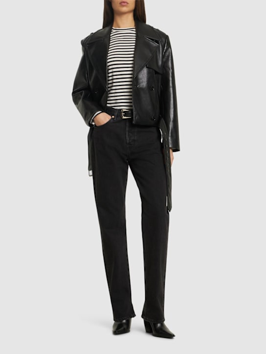 ANINE BING: Simone leather blend biker jacket - women_1 | Luisa Via Roma