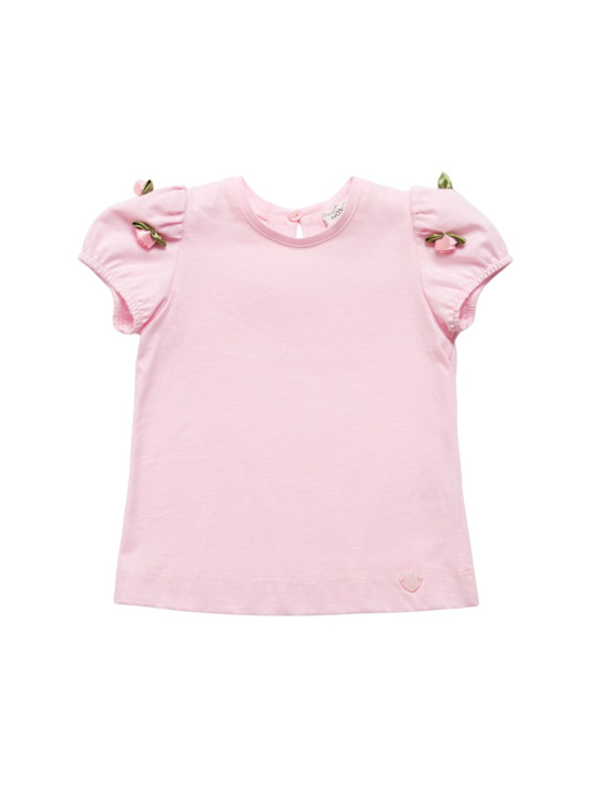 Monnalisa: T-shirt in jersey di cotone con applicazione - Rosa - kids-girls_0 | Luisa Via Roma