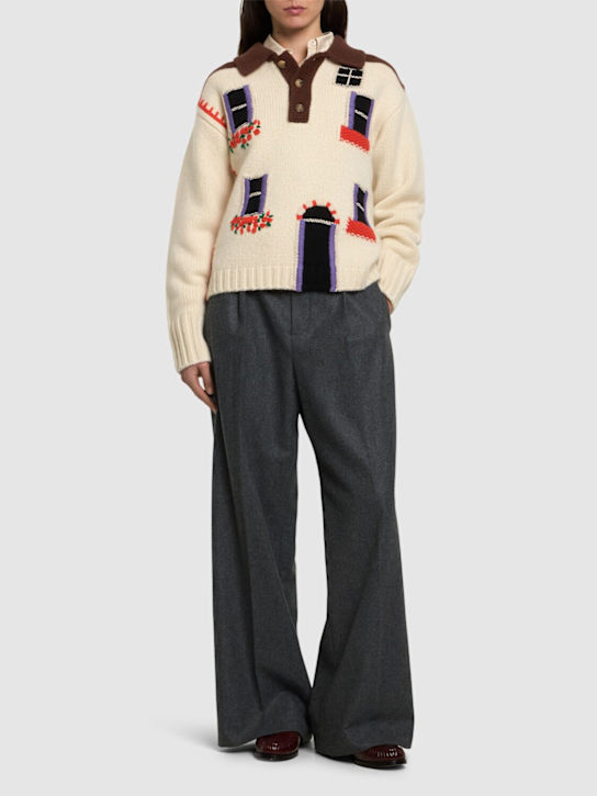 JW Anderson: House knit polo sweater - Ivory/Multi - women_1 | Luisa Via Roma