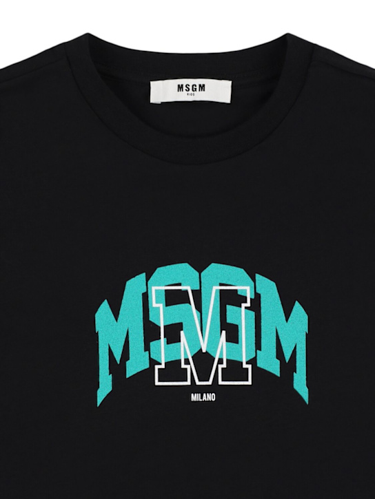 MSGM: Printed cotton jersey t-shirt - Black - kids-boys_1 | Luisa Via Roma