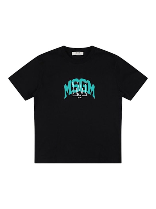 MSGM: Printed cotton jersey t-shirt - Black - kids-boys_0 | Luisa Via Roma
