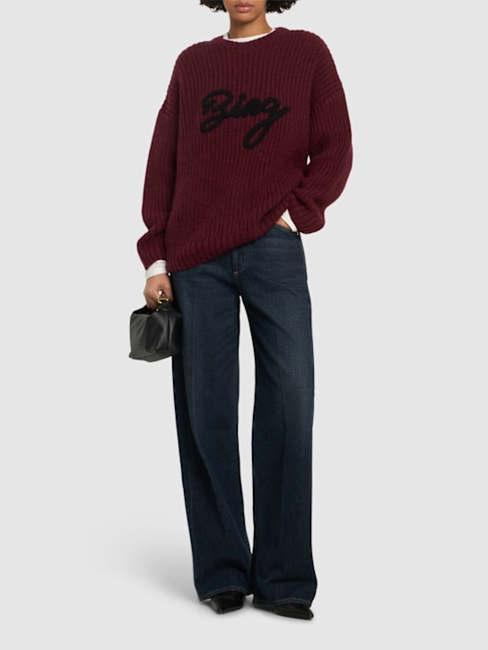 ANINE BING: Sydney logo wool blend rib knit sweater - women_1 | Luisa Via Roma