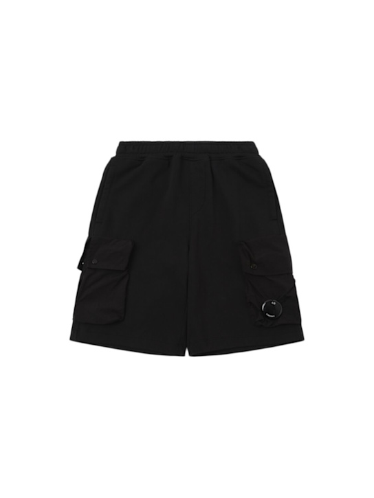 C.P. Company: Cotton cargo sweat shorts - Black - kids-boys_0 | Luisa Via Roma