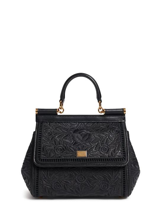 Dolce&Gabbana: Medium Sicily中号刺绣手提包 - Nero/Nero - women_0 | Luisa Via Roma