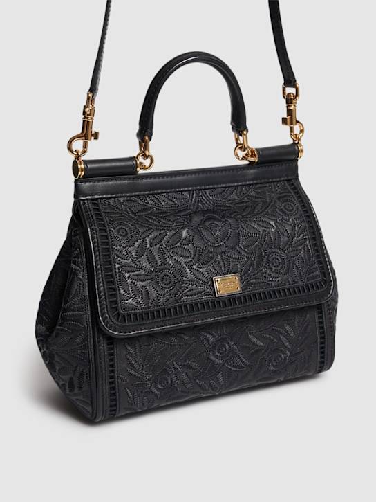 Dolce&Gabbana: Medium Sicily中号刺绣手提包 - Nero/Nero - women_3 | Luisa Via Roma
