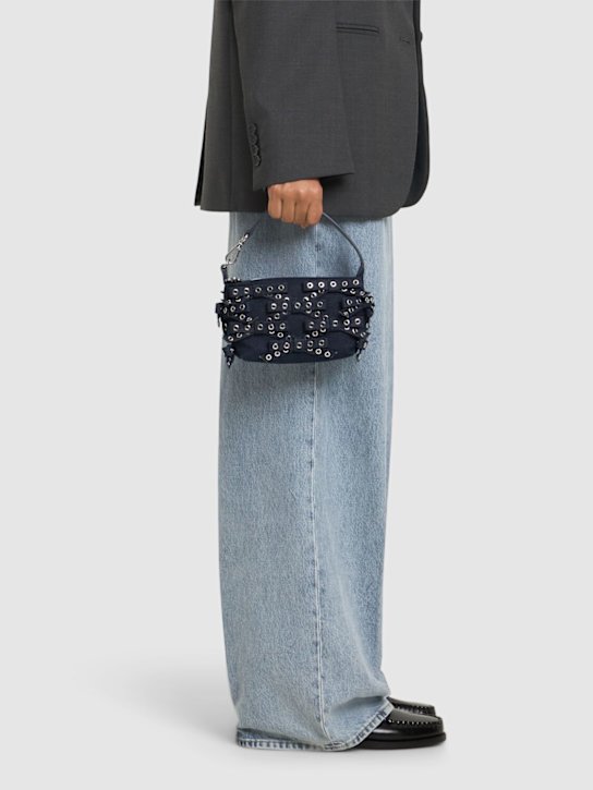 GANNI: Small Butterfly bow eyelet denim pouch - women_1 | Luisa Via Roma