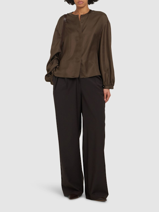 Loulou De Saison: Lea voluminous silk shirt - Brown - women_1 | Luisa Via Roma