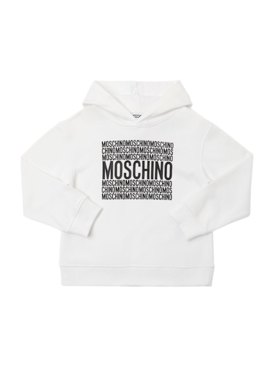 Moschino: Printed cotton hooded sweatshirt - White - kids-girls_0 | Luisa Via Roma