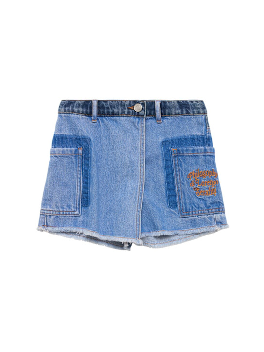 Philosophy: コットンデニム ラップショートパンツ - ブルー - kids-girls_0 | Luisa Via Roma