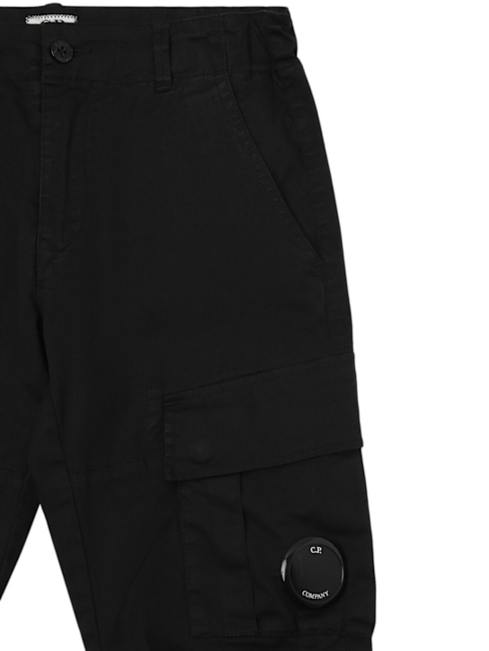 C.P. Company: Stretch cotton gabardine cargo pants - Black - kids-boys_1 | Luisa Via Roma
