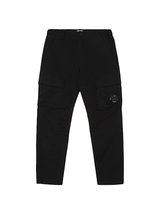 C.P. Company: Stretch cotton gabardine cargo pants - Black - kids-boys_0 | Luisa Via Roma