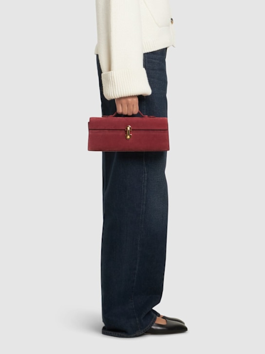 Savette: Slim Symmetry suede top handle bag - Bordeaux - women_1 | Luisa Via Roma