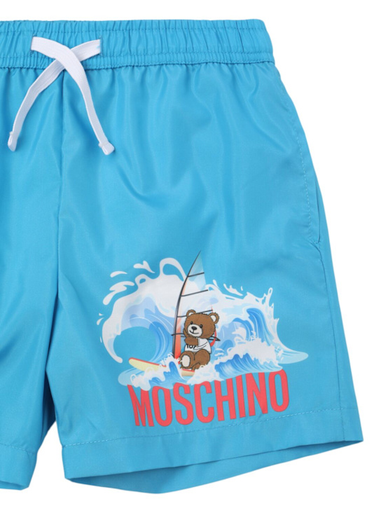 Moschino: Printed nylon swim shorts - Blue - kids-boys_1 | Luisa Via Roma