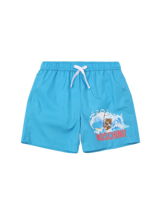 Moschino: Printed nylon swim shorts - Blue - kids-boys_0 | Luisa Via Roma