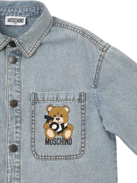 Moschino: Printed cotton denim shirt - Açık Mavi - kids-boys_1 | Luisa Via Roma